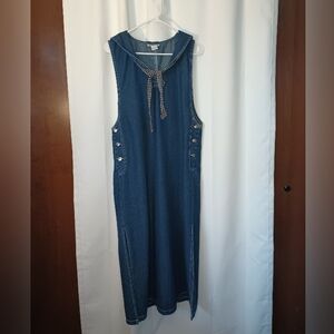 Vintage Haiks Womens Denim Overall Maxi Dress Large Nautical Cottage 90s